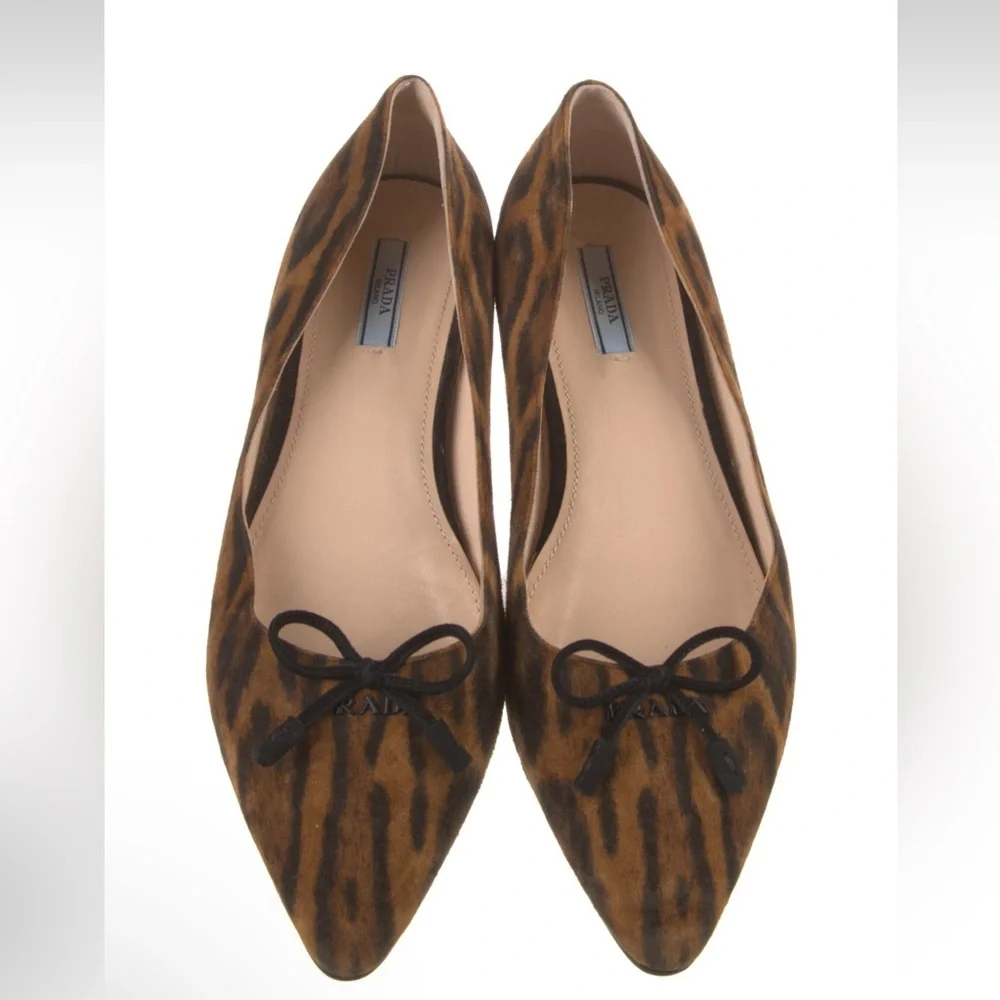Prada Leopard Print Flats with Bow